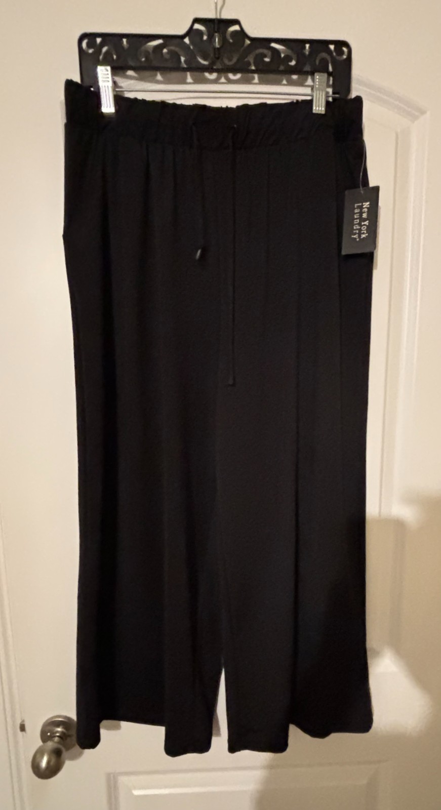New York Laundry Womens Black Drawstring Waist Wide Leg Trouser Pants Size L