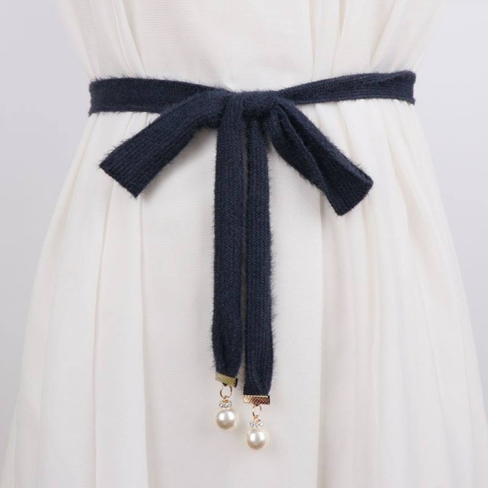 Women Knitted Beaded Belt Waistband Tie Ribbon Strap for Sweater Jumper Cardigan