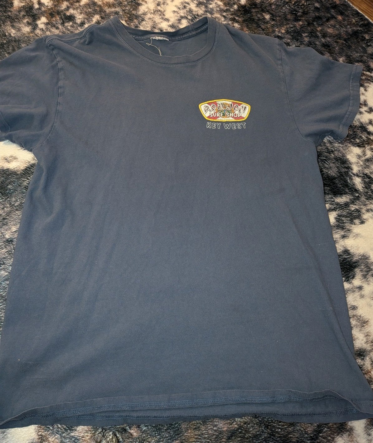 Ron Jon Surf Shop Men’s Blue Key West Beach Graphic Logo Crew Neck Tee S/M