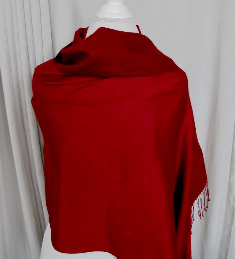 Pashmina Shawl 82 x 27 inches different Reds on each side w Twisted Silk Tassels