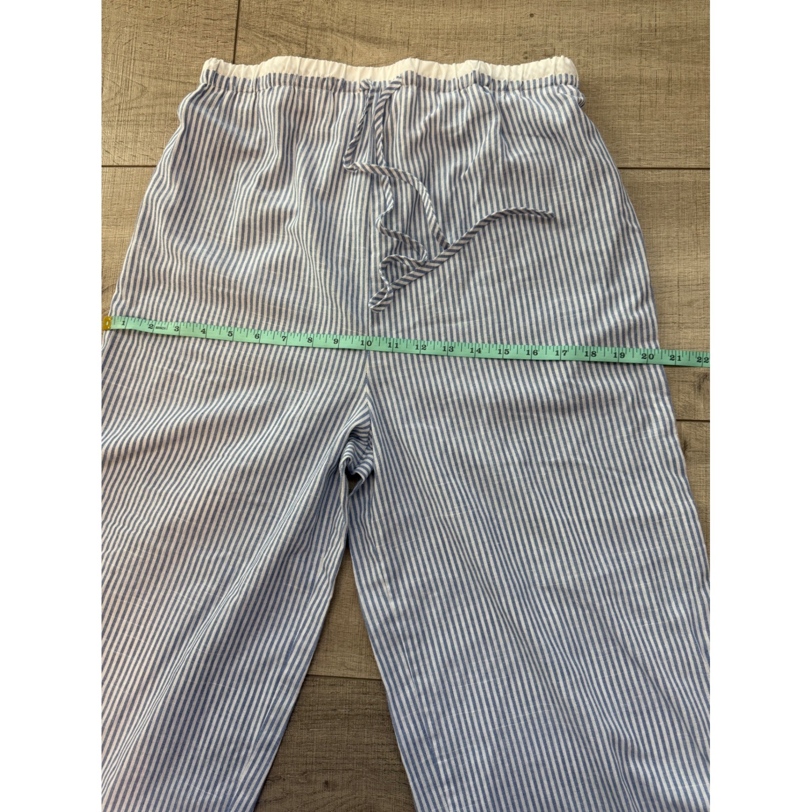 Blue White Striped Wide Leg Drawstring Waist Casual Pants Women Small