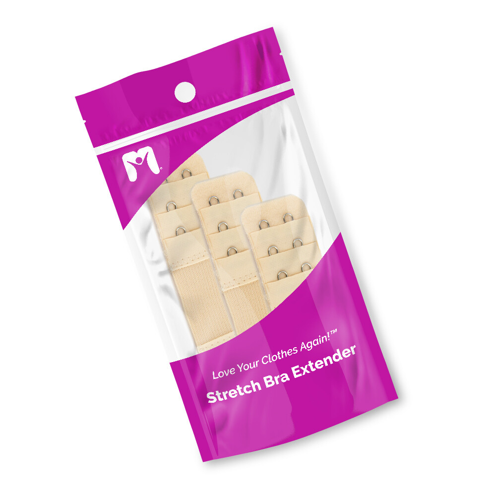 More of Me to Love Stretch Bra Extender 3-Pack, Beige, 2/3/4-Hook Style, Elastic