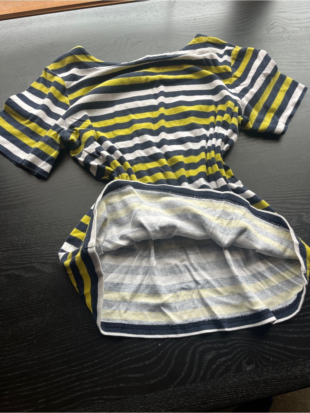 Croft & Barrow Stretchy Size M Navy & Lime Green Striped Boatneck Top