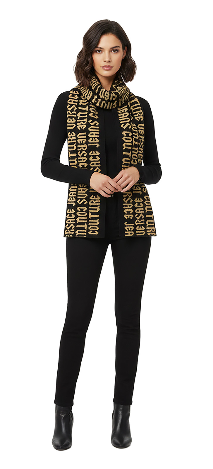 Versace Jeans Couture Gothic Signature Monochrome Black Gold Knitted Womens