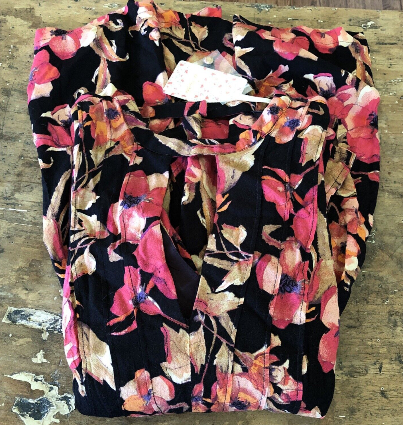 Free People Mini Dress Black & Orange Floral V Neck Bell Sleeve Tegan NWT Size 0