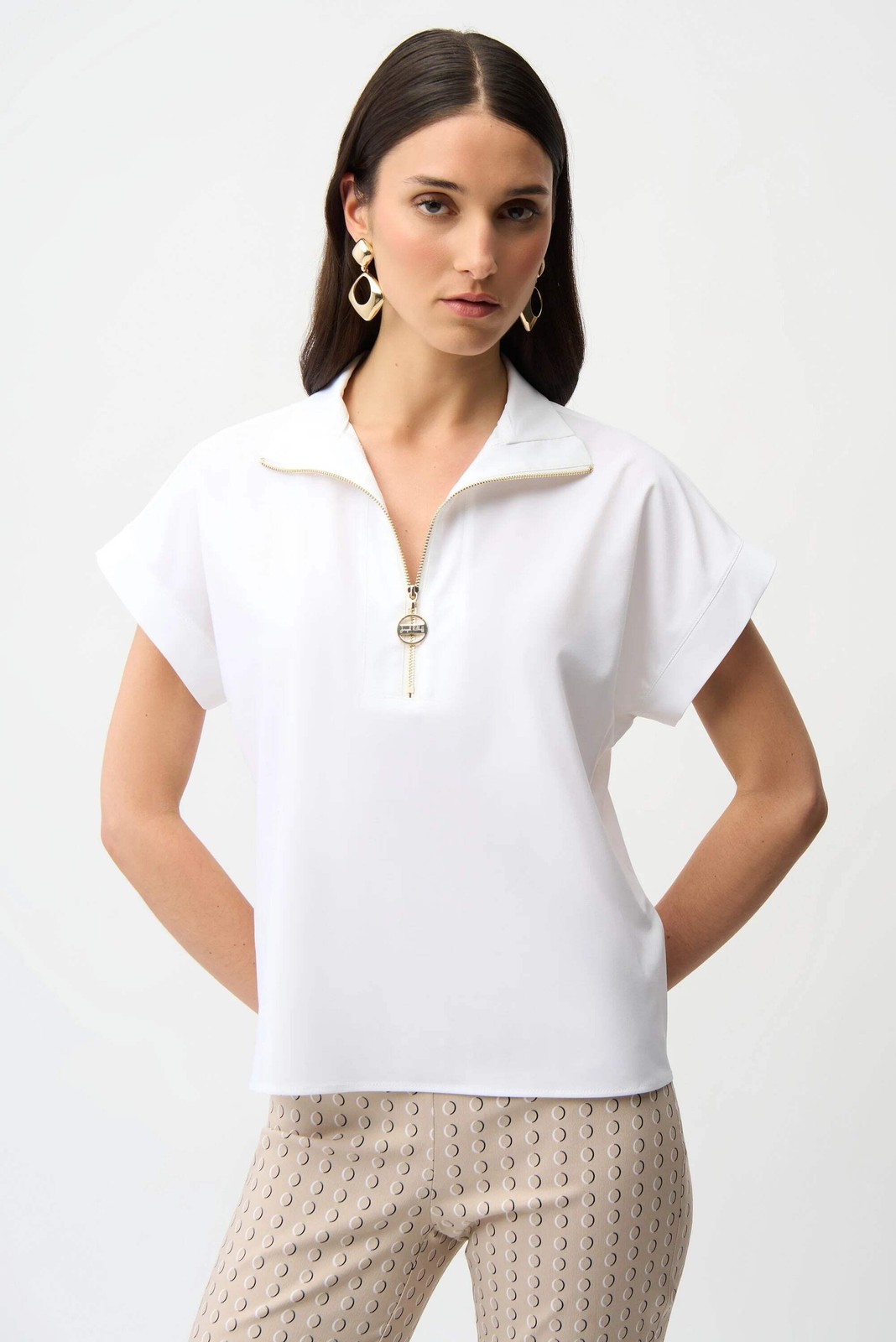 Joseph Ribkoff White Quarter Zip Neck Poplin Top 261140