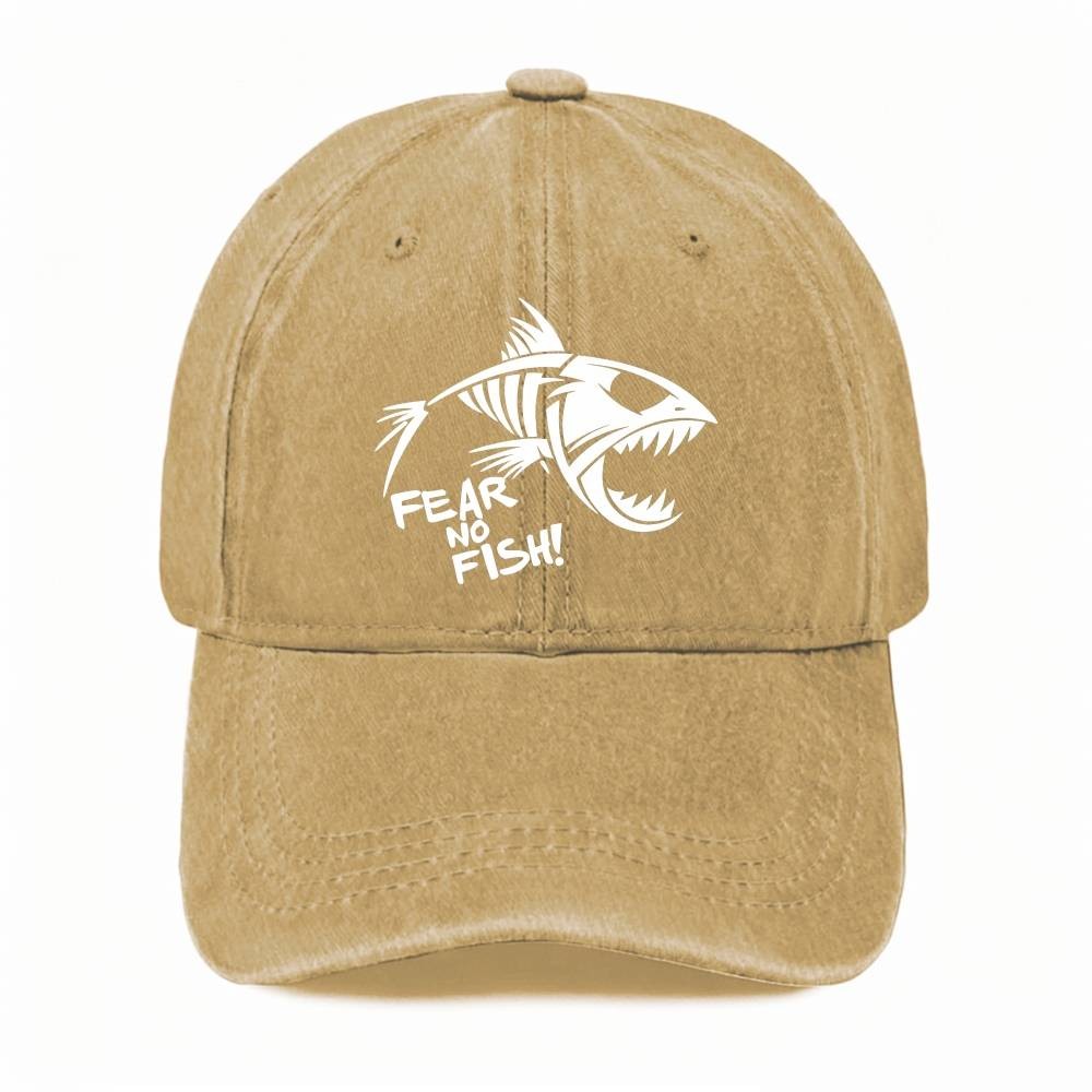 Unisex Angler Humor Washed Baseball Cap Fear No Fish Adjustable Dad Hat