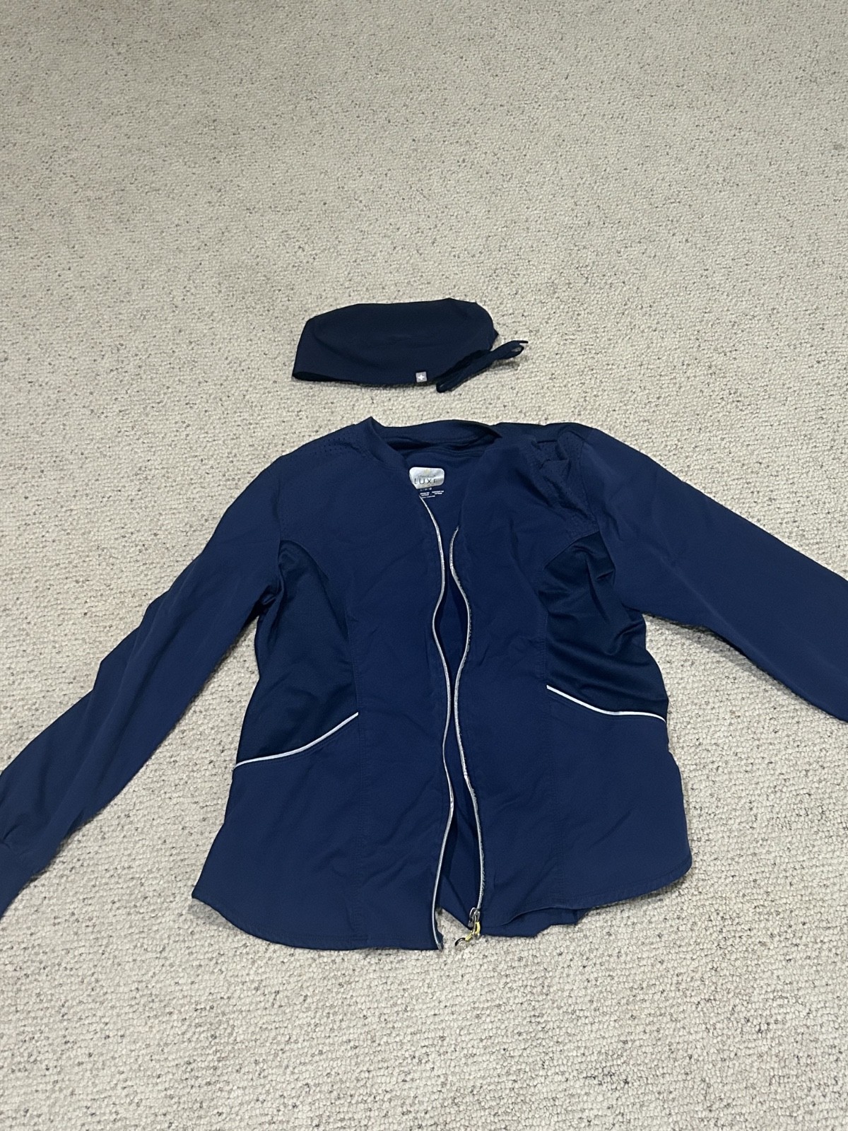 Navy Blue Scrub Jacket | Size L | Comes with Free Figs Scrub Cap