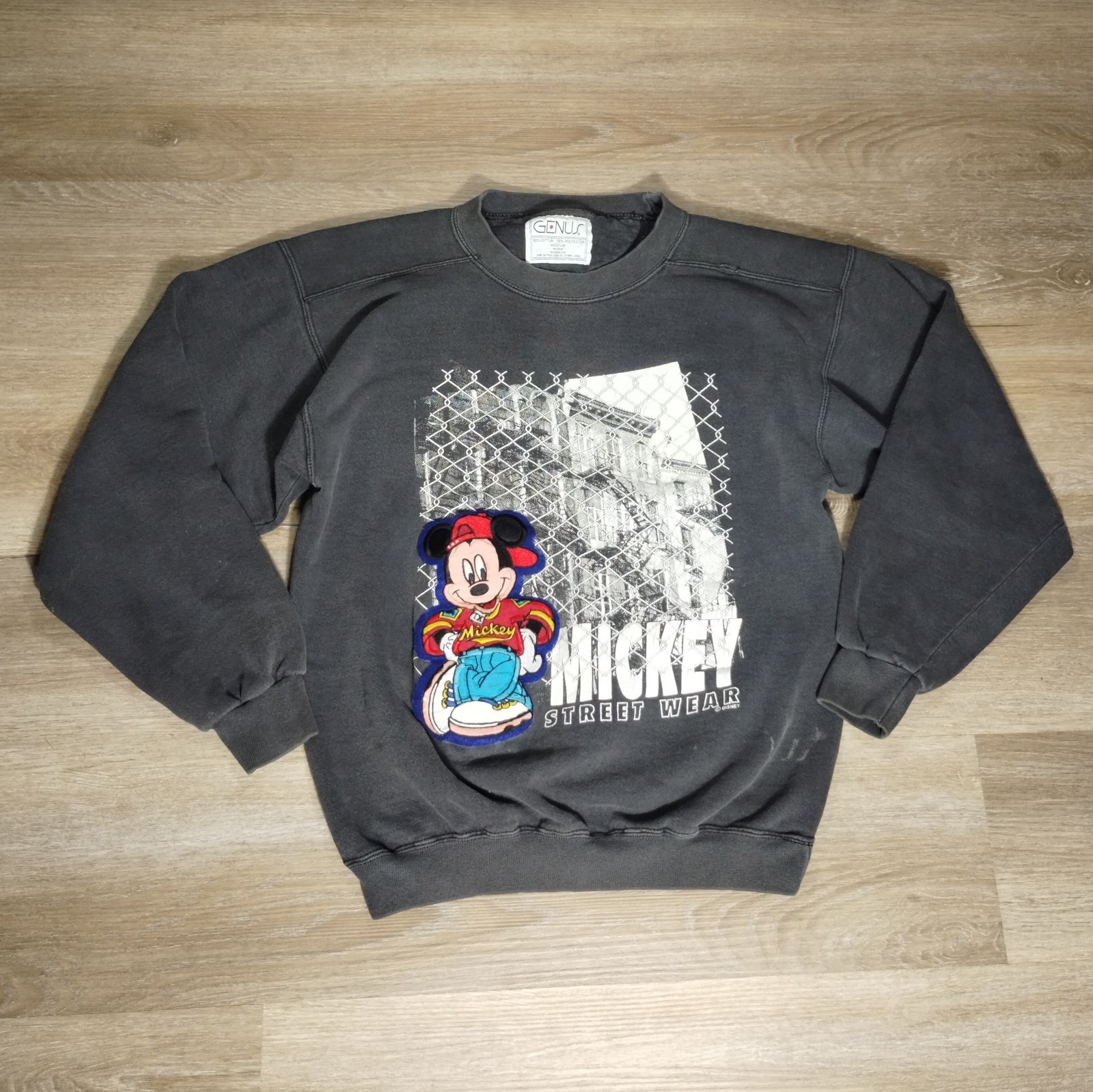 Vintage Mickey Mouse Sweater Medium Black Faded Hip Hop Streetwear Grunge 90s