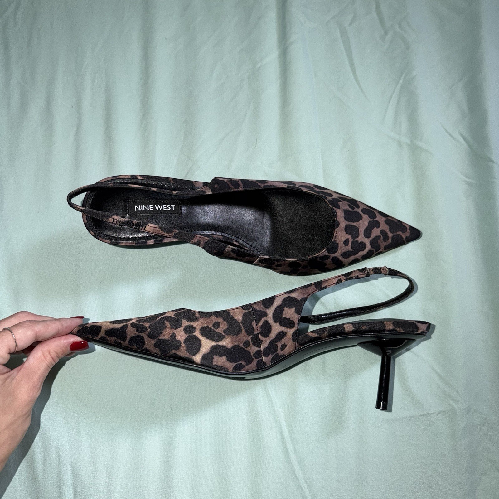 Nine West Women’s Leopard Animal Print Pointed Toe Slingback Stiletto Heel 10
