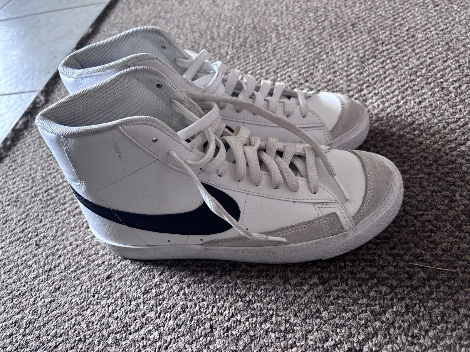 Nike Blazer Mid Top Lace-Up Athletic Sneakers White Blue Solid Kids’s Casual