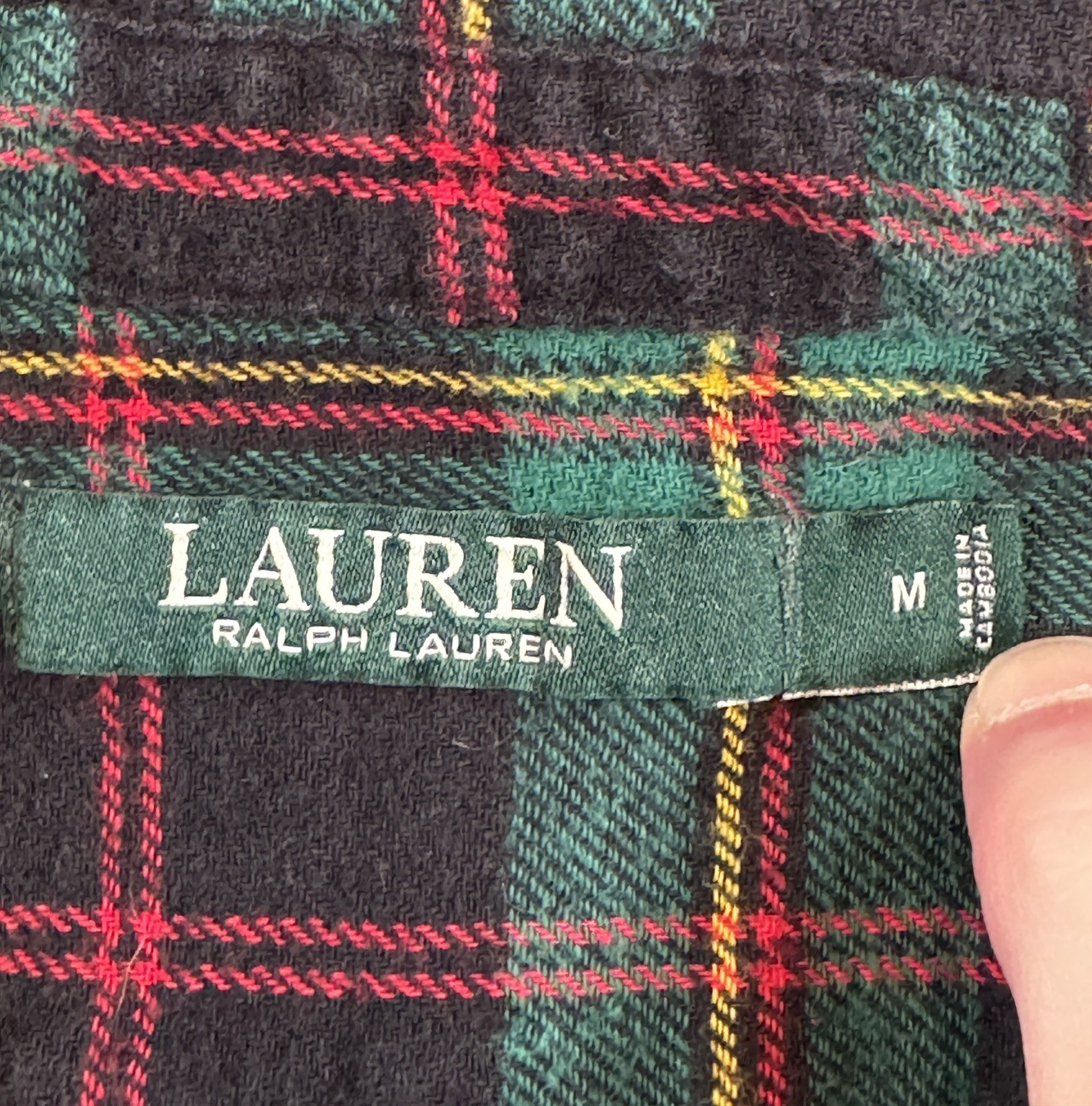 Lauren Ralph Lauren Plaid Patchwork Flannel Button Down Tunic Shirt Women’s M