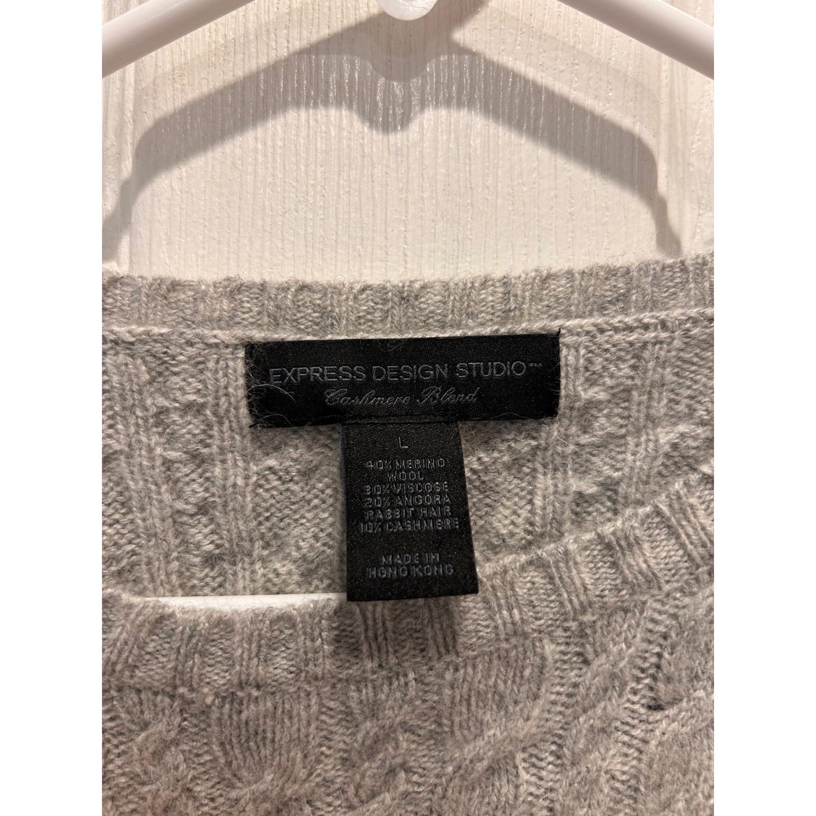 Express Design Studio Gray Cashmere Merino Angora Wool Cable Knit Sweater Large