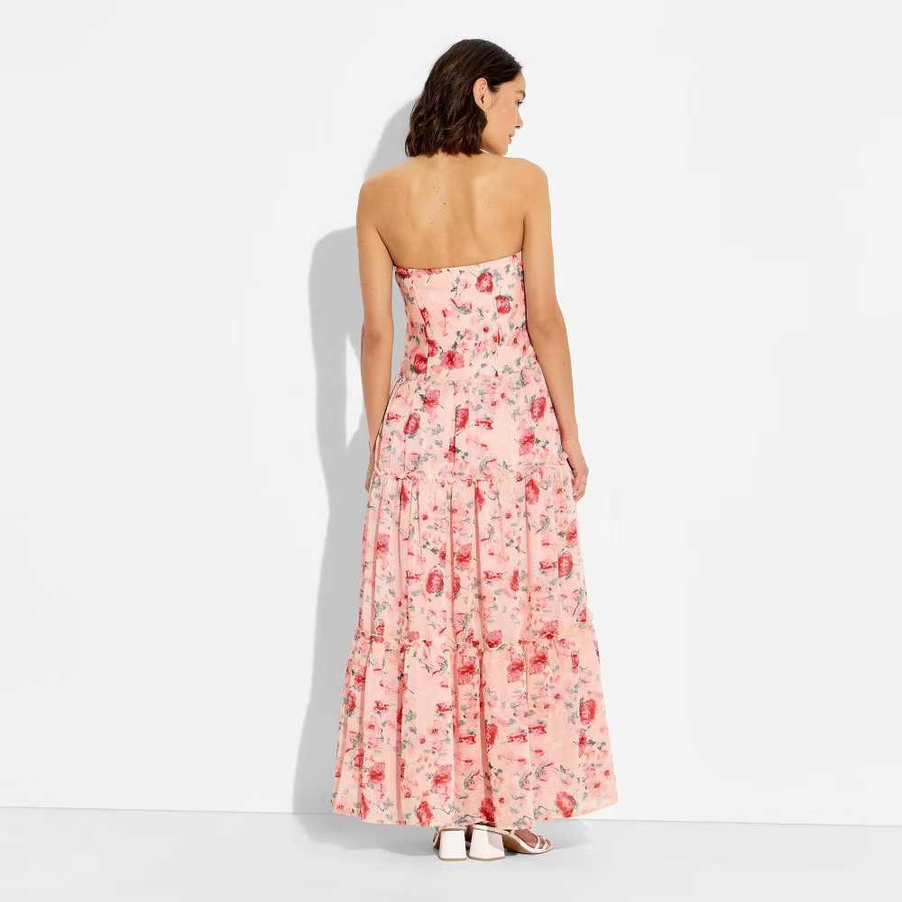 Women Strapless Tiered Corest Maxi Dress – Wild Fable Pink Floral M
