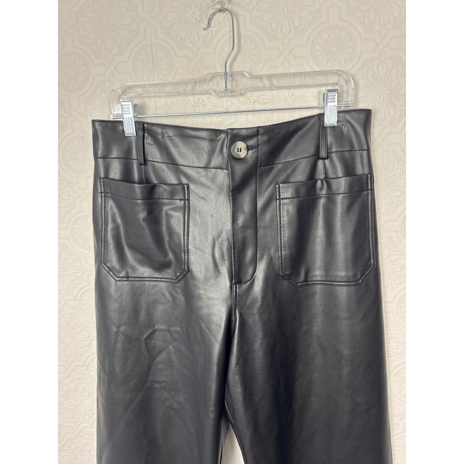 Maeve Anthropologie The Colette Faux Leather Pants Black Wide Leg Cropped 31