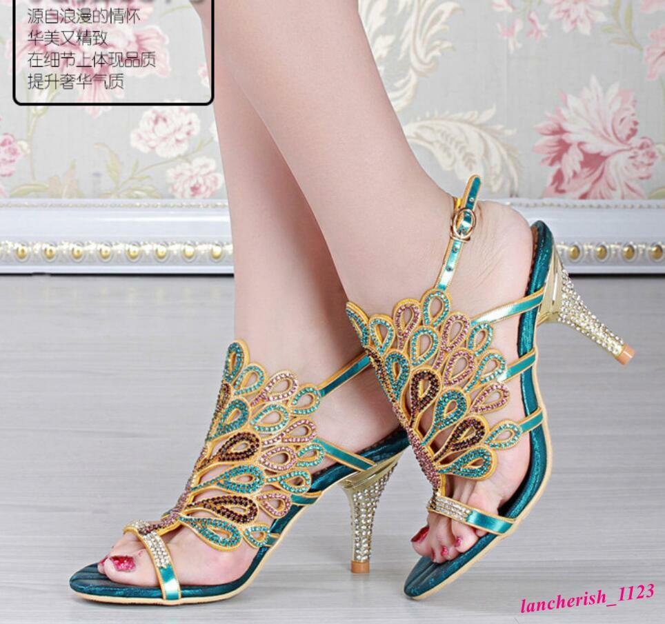Rhinestone Women’s High Heel Sandals Dress Shoes Open Toe Elegant Fashion Retro
