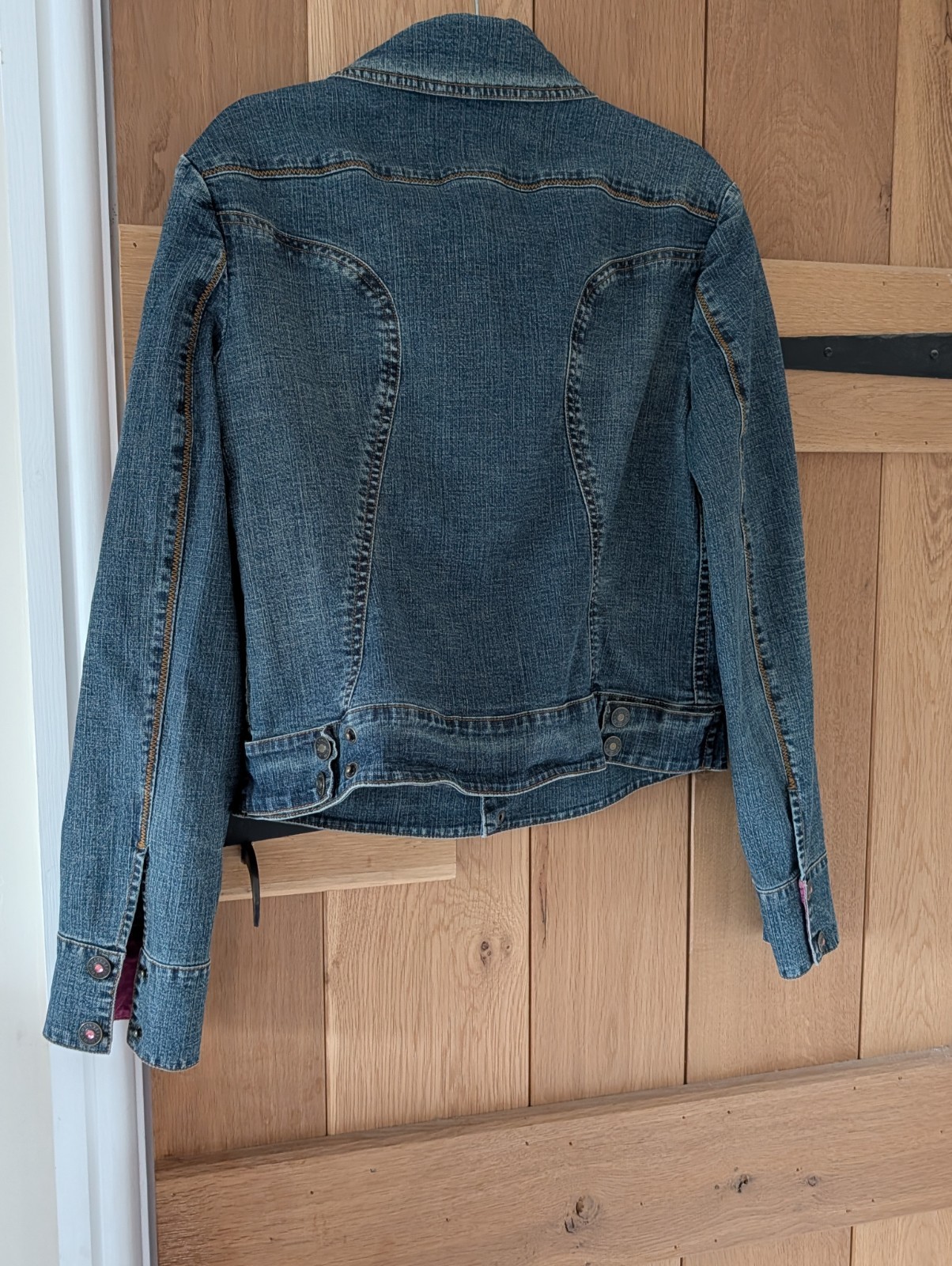 Butterfly by Matthew Williamson Denim Jacket Size 12 Y2K Pink Rhinestone