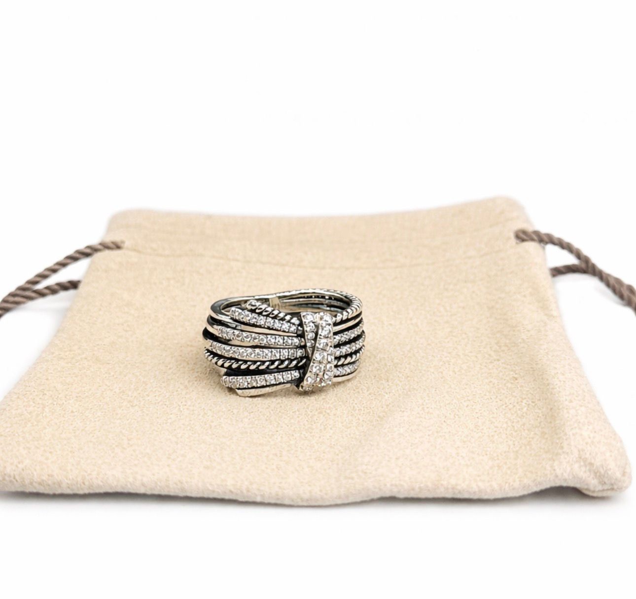 David& Yurman Sterling Silver 925 Angelika 15mm Pave .67ct Pavé Ring Size 7