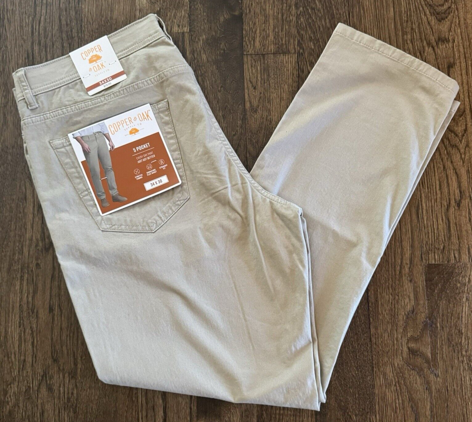 Copper & Oak NWT Men’s 34×30 5 Pocket Every Day Pants Birch Beige K4F817 $75