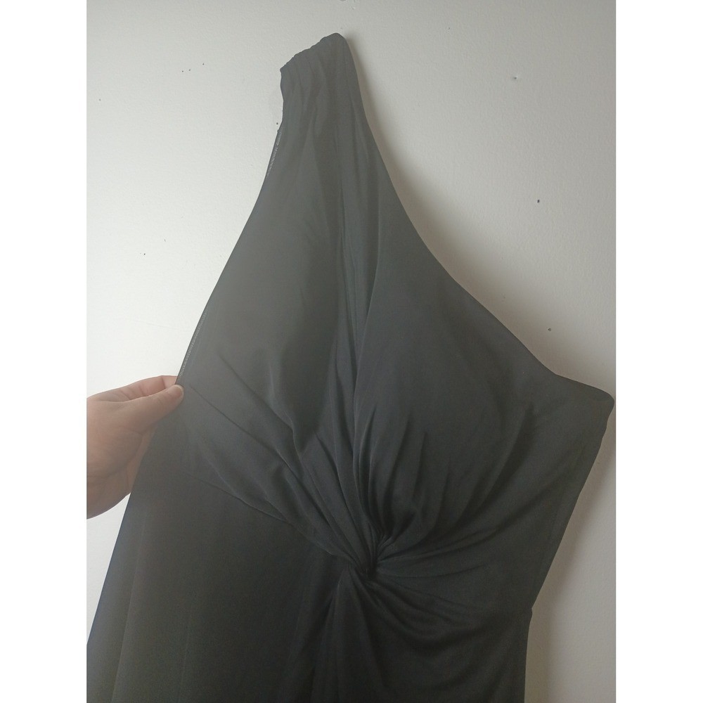 Azazie Black One Shoulder Knot Front Chiffon Maxi Bridesmaid Formal Dress A4