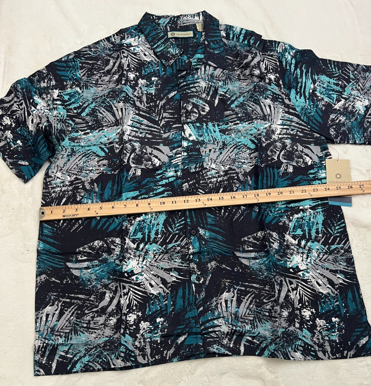 Havanera Mens XXL Hawaiian Shirt Blue Black Tropical Linen Rayon Camp Button NWT