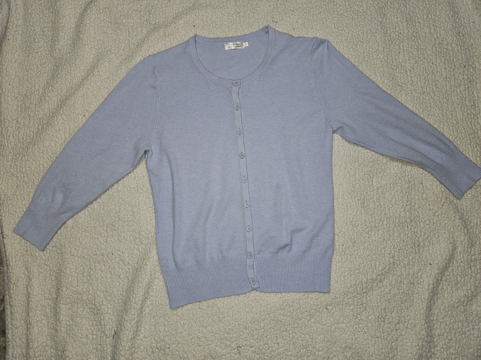 Danibe Women’s L Blue Solid Knit Cardigan Sweater Round Neck 3/4 Sleeve Buttons