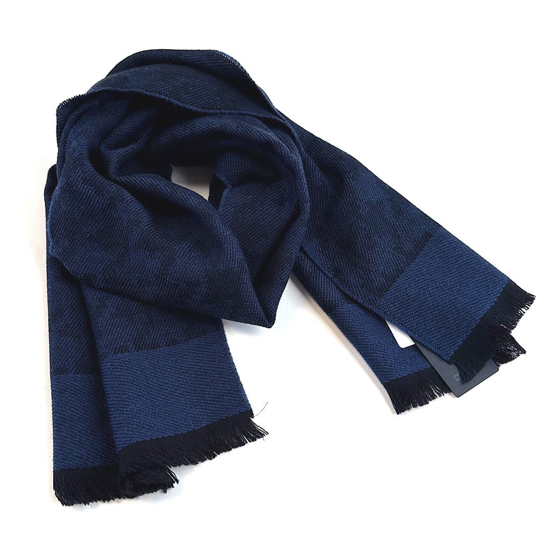 D’URBAN Blue 100% Wool Scarf Houndstooth Made in Italy NWT