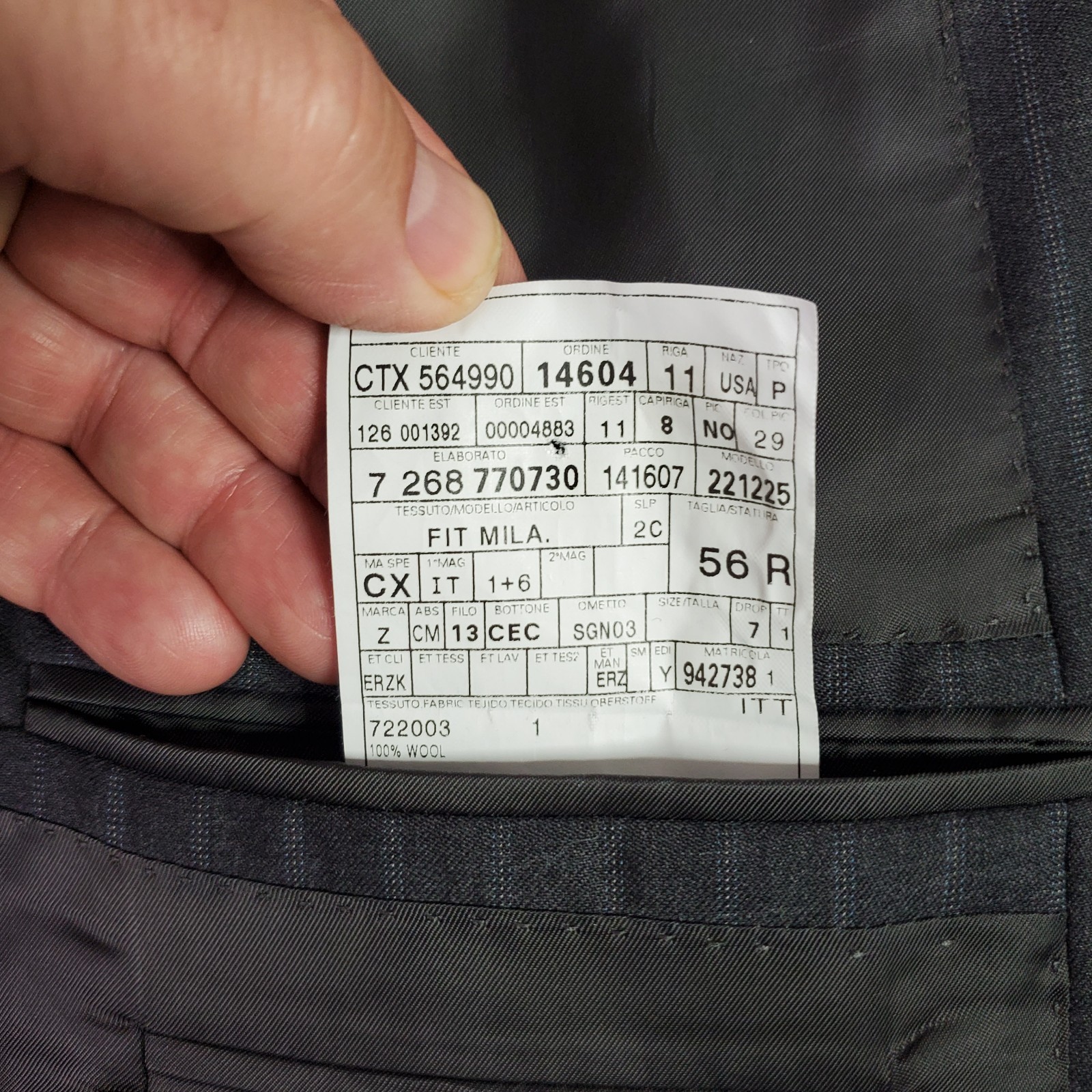 Ermenegildo Zegna Suit Mens 46R Gray 2 Button 100% Wool Pinstripe Pants 39×28