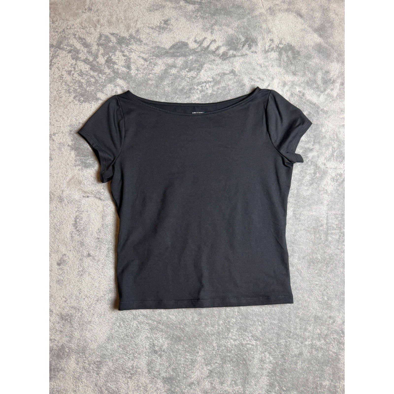Hollister Black Boat Neck Short Sleeve Tee Basics Clean Girl Office Siren M