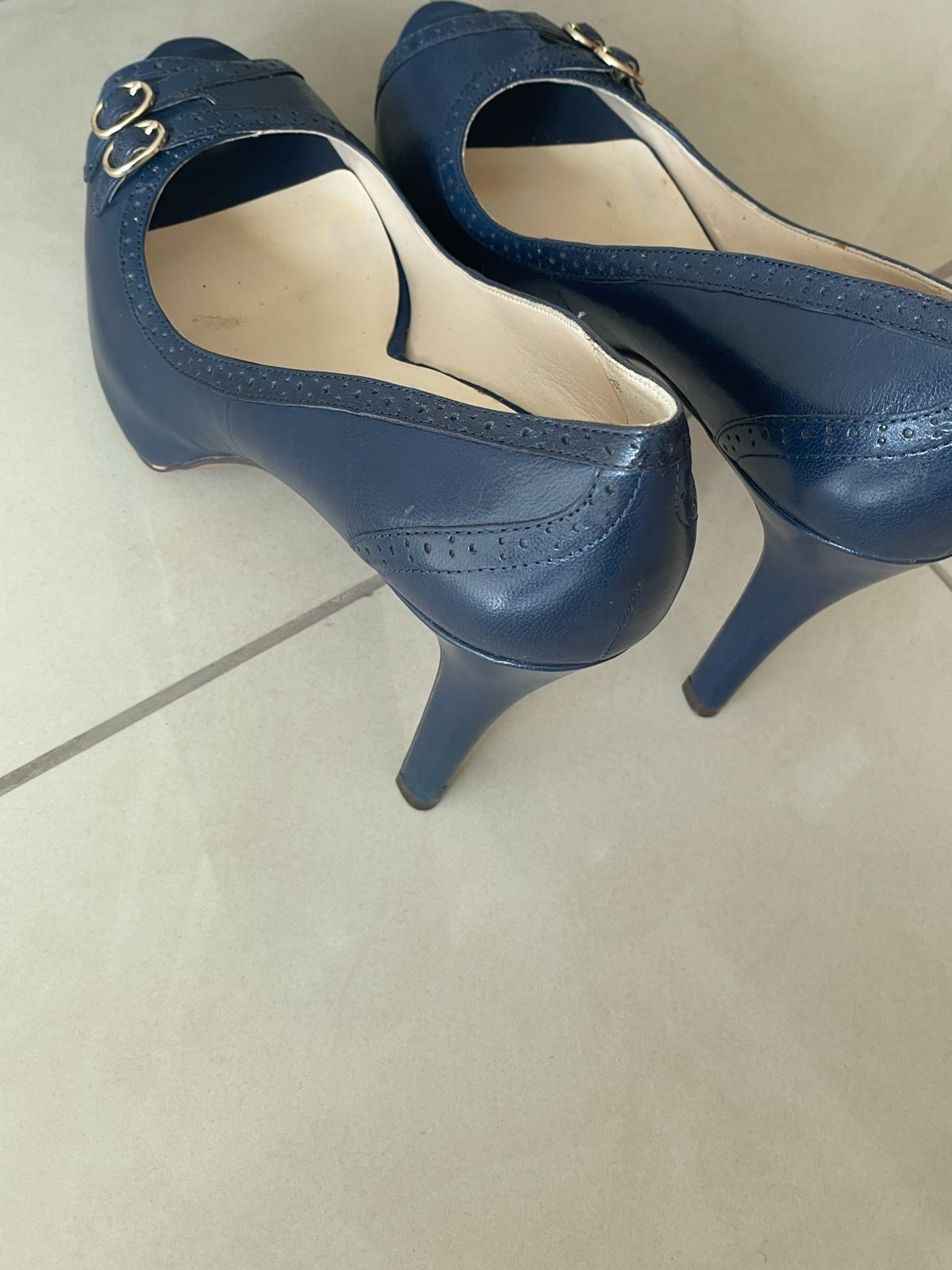 Nine West Navy Blue Heels Size 10M Elegant Peep Toe Pumps