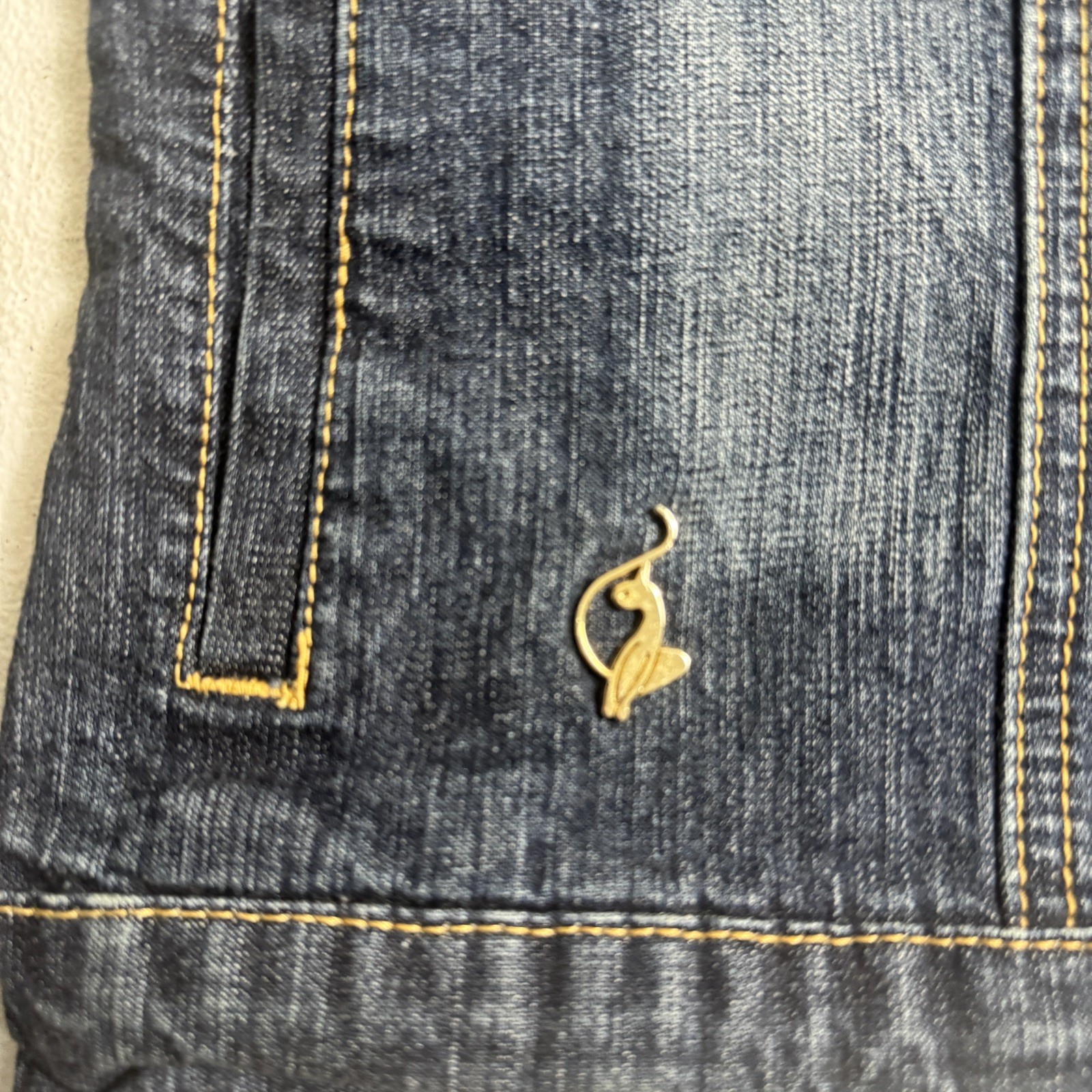 Vintage Y2K Baby Phat Women’s Blue Jean Jacket Gold Embroidered Cat Logo Size M