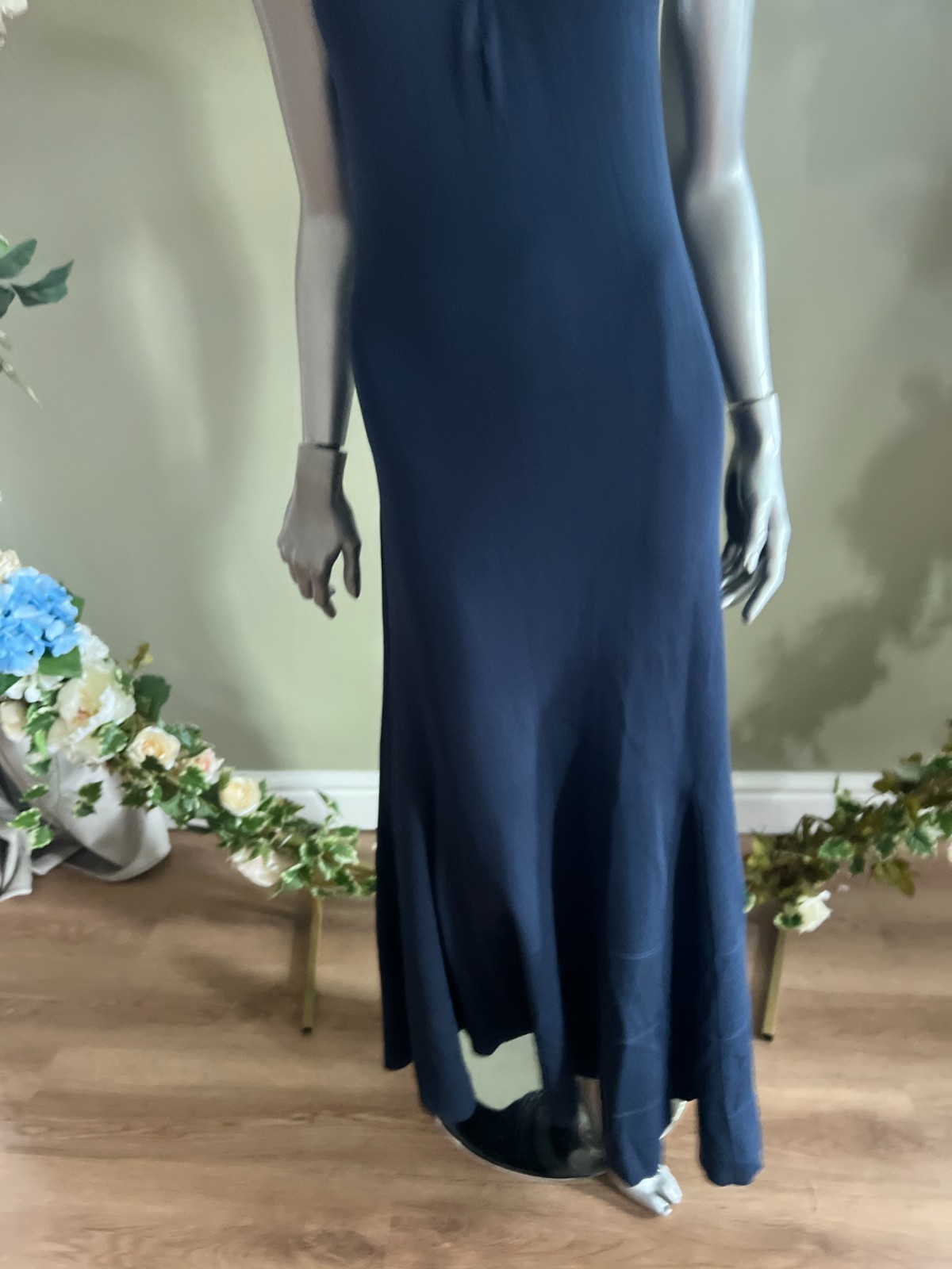 TED BAKER Maxi Dress Womens TB 2 UK 10 Navy Knitted Cross Over Crochet Trim NEW
