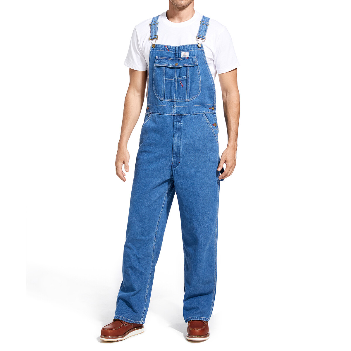 HISEA Men Denim Bib Overall Relaxed Fit Midweight Dungarees Workwear Pocket Jean