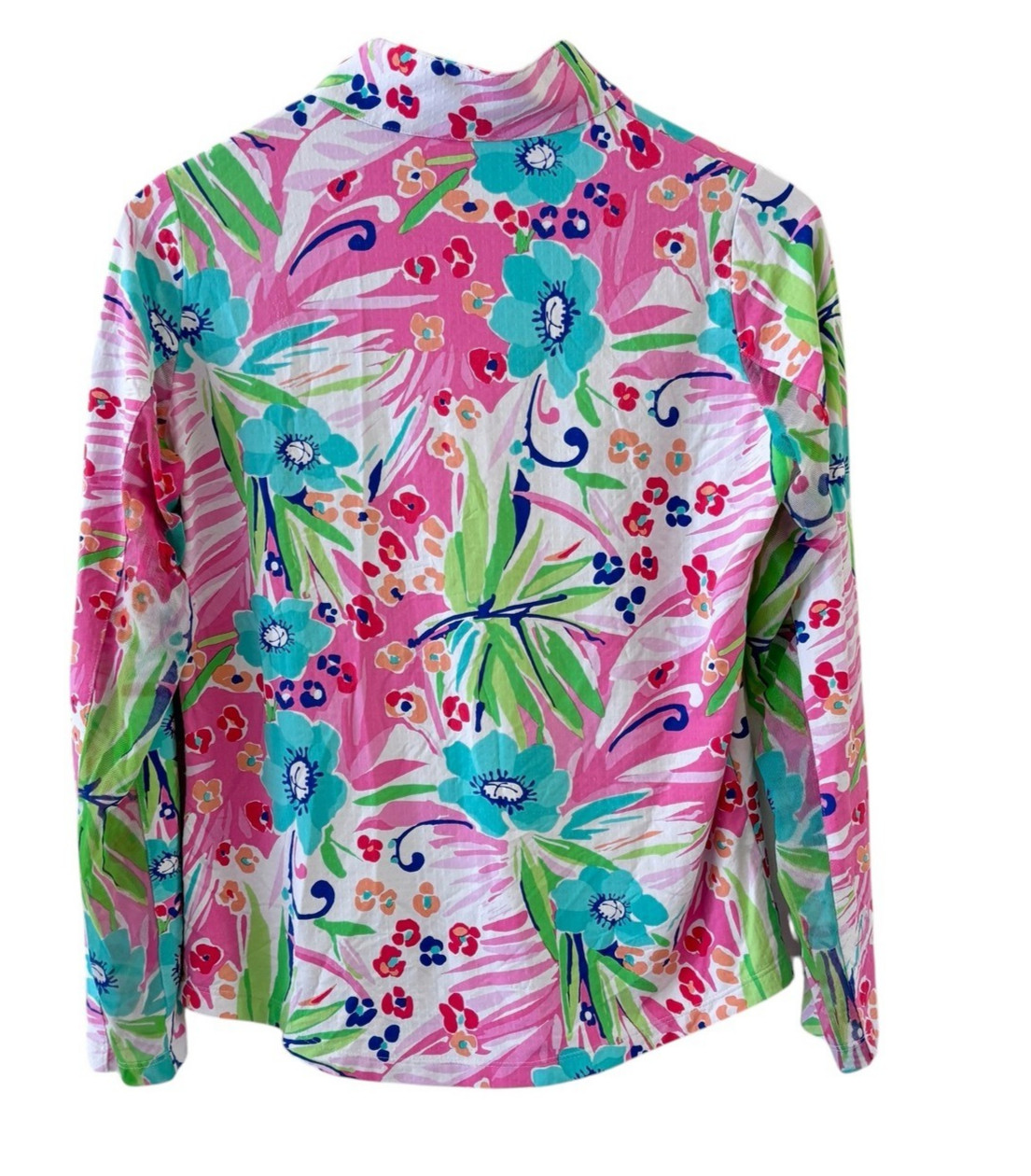 IBKUL Bright Floral 1/4 Zip Mock Neck Top Womens S Long Sleeved UPF 50+ Golf