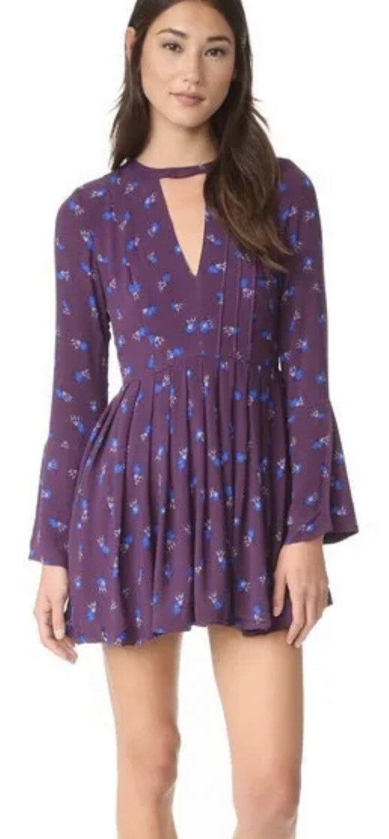 Free People Tegan Keyhole Baby doll Mini Dress Purple Blue Size 4 Small S