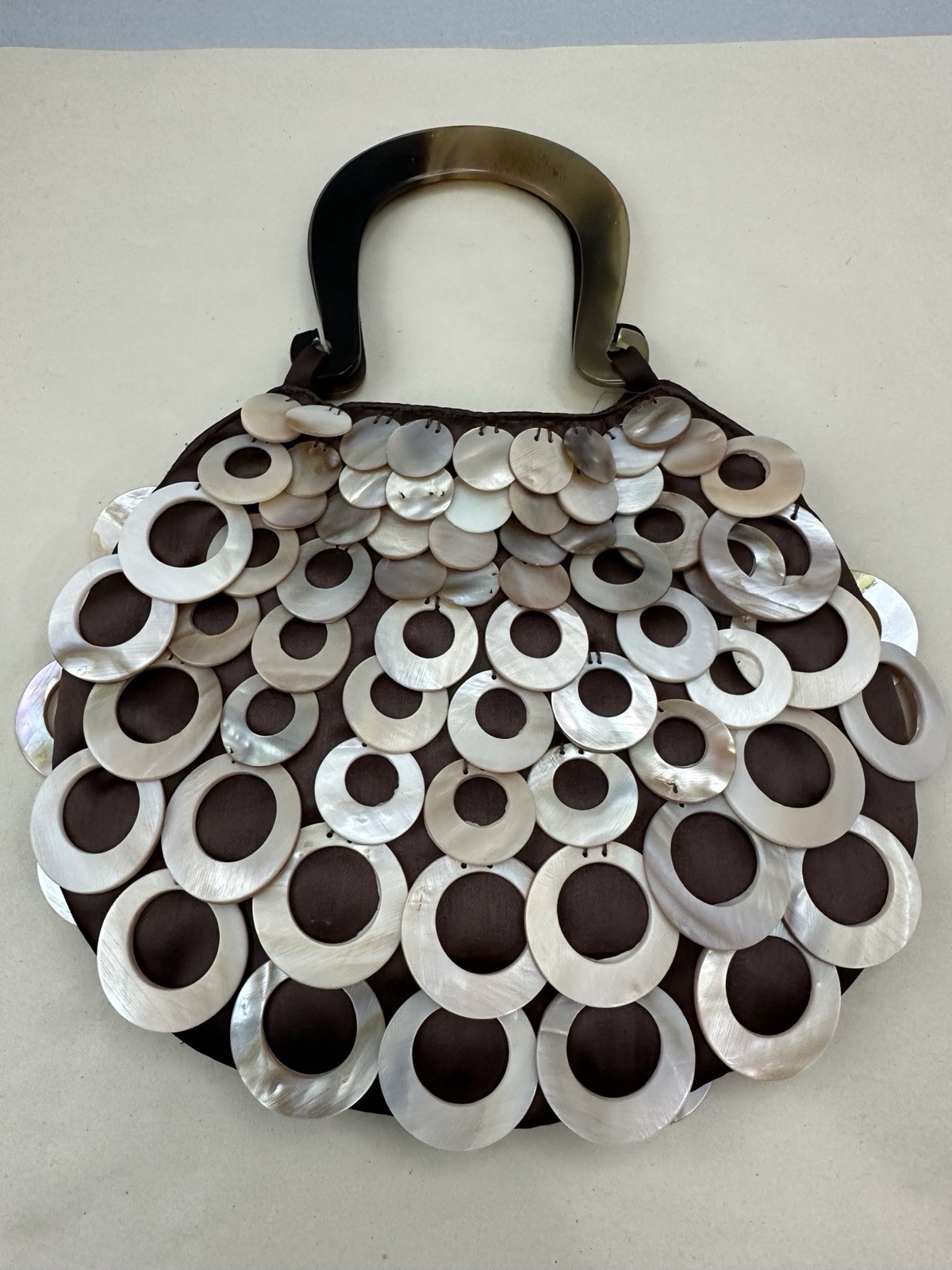 Vintage MAD by Design Medium Purse: Brown Teardrop | Spun Silk And Natural Horn