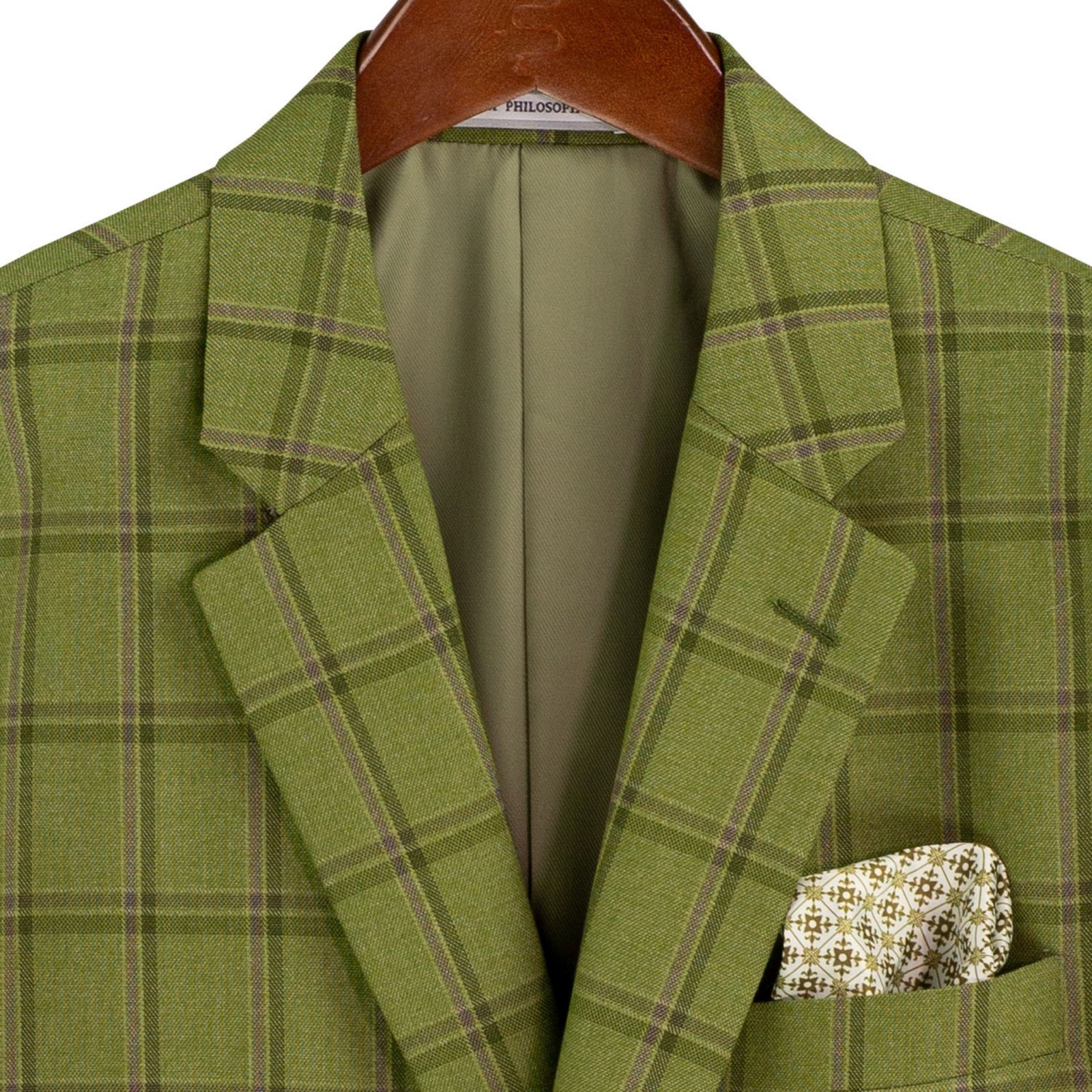 VINCI Men’s Moss Green Windowpane 3 Piece Modern Fit Suit – NEW