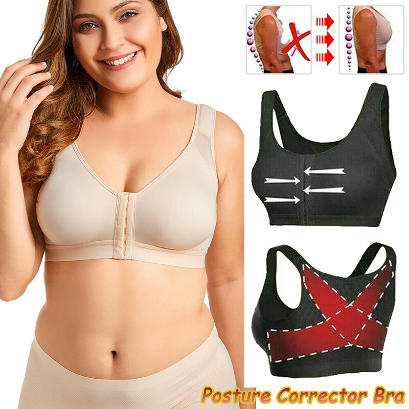 Womens Full Coverage Front Closure Adjustable Bra Wire Free Back Support Posture