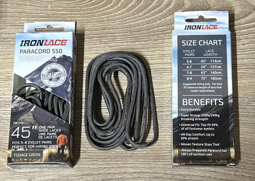 IRONLACE – Paracord 550 Strong Military Spec Laces 45” Foliage Green 🇺🇸💪