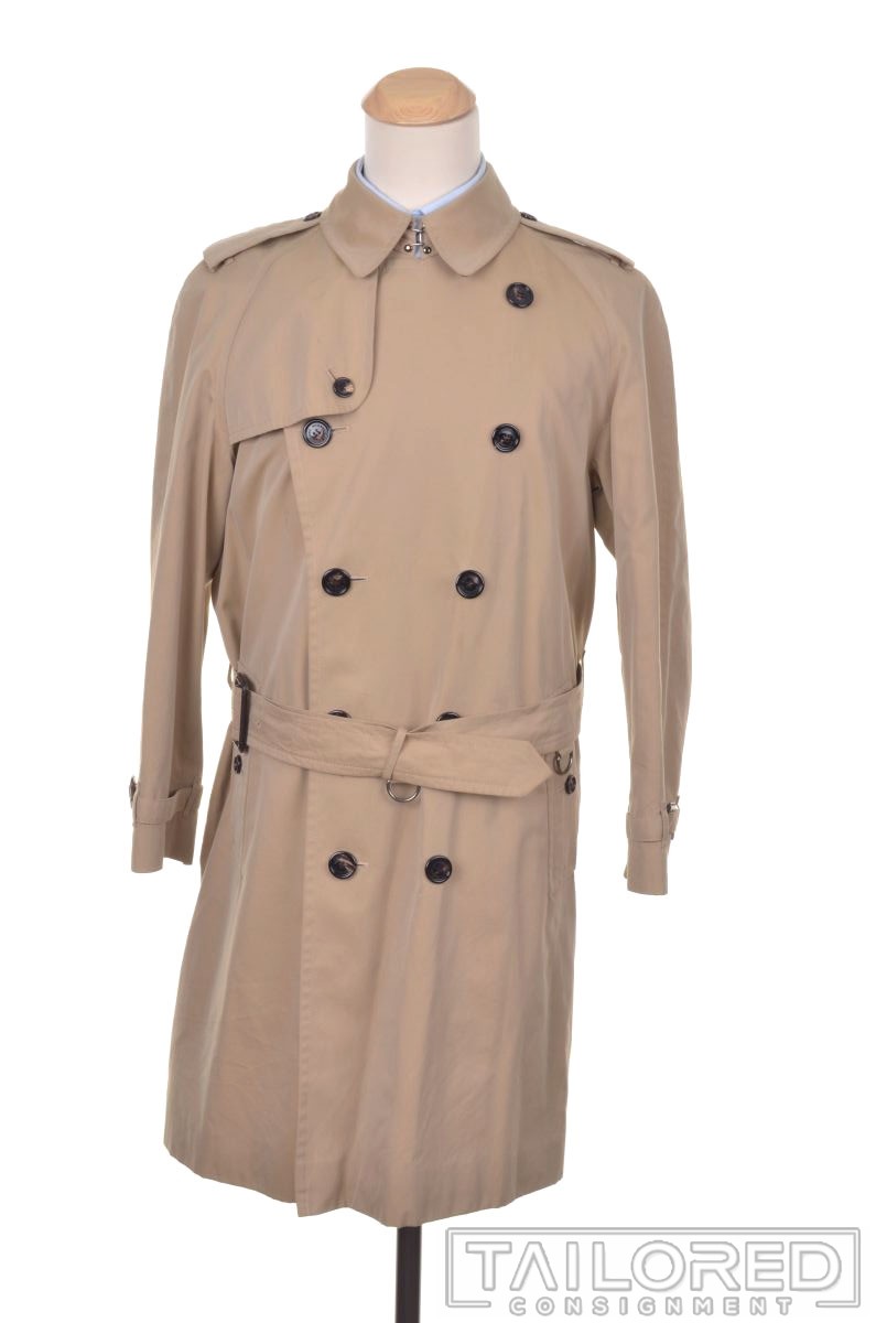 BURBERRY Mainline Solid Beige Cotton Mens Luxury Trench Coat – EU 50 / US 40 R