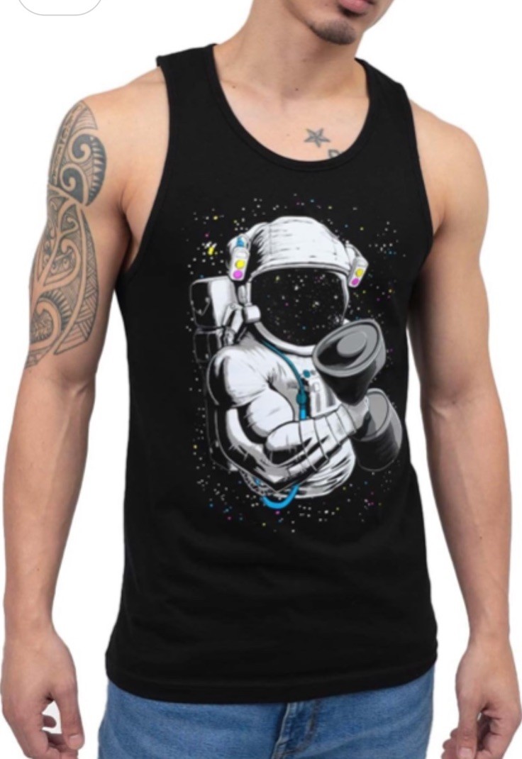 Into The Am Astro Gym Muscle Tank Top Black Beach Summer Cotton Mens Size Large