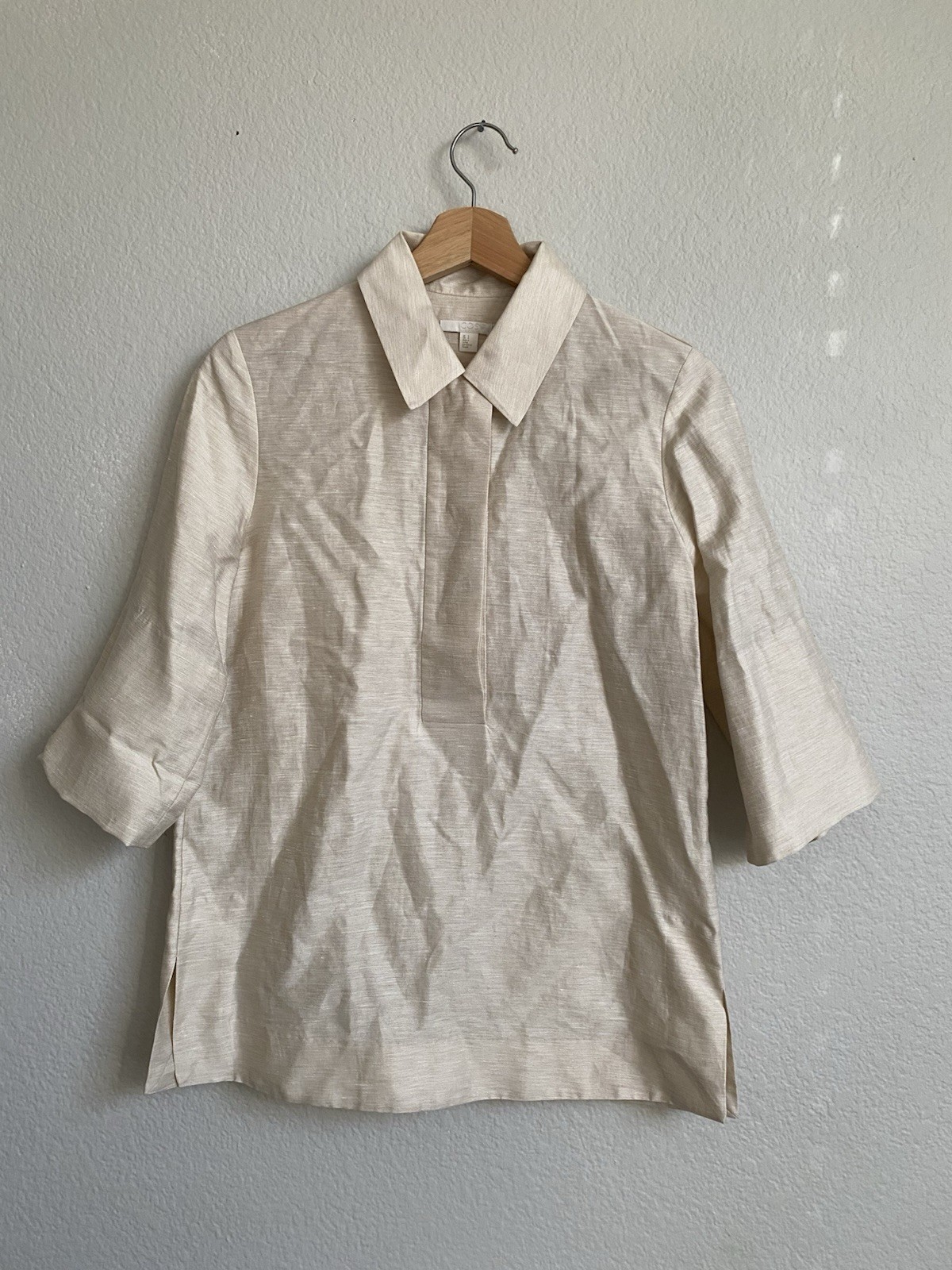 COS Boxy Linen Collared Shirt Folded Sleeves Beige Size 4 US