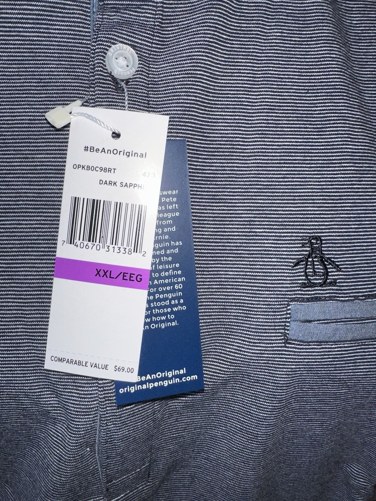 NWT Original Penguin Polo Men’s XXL navy/gray micro stripe 100% Cotton Shirt