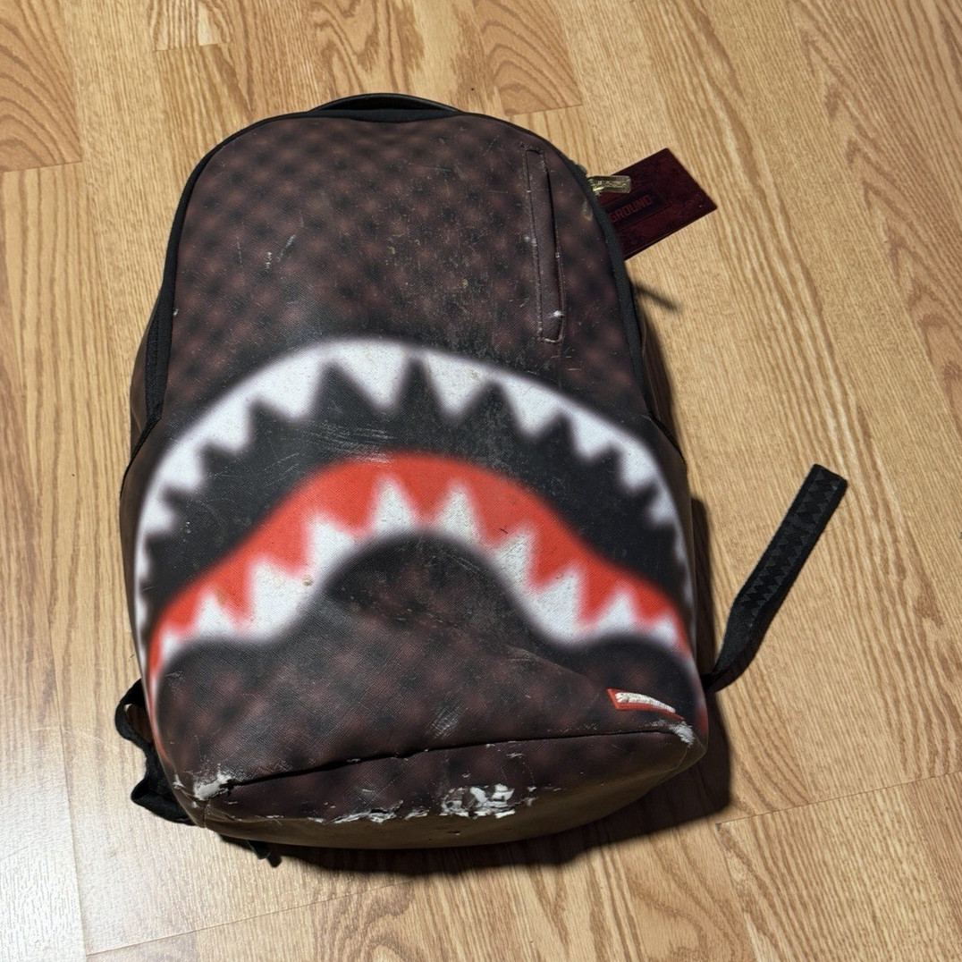 Sprayground Limited Edition Sharks in Paris Blur Effect Checkered Zip Backpack