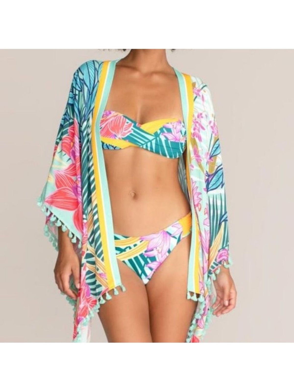 Trina Turk Terra Nostra Kimono Swim Cover Up Tasseled OS
