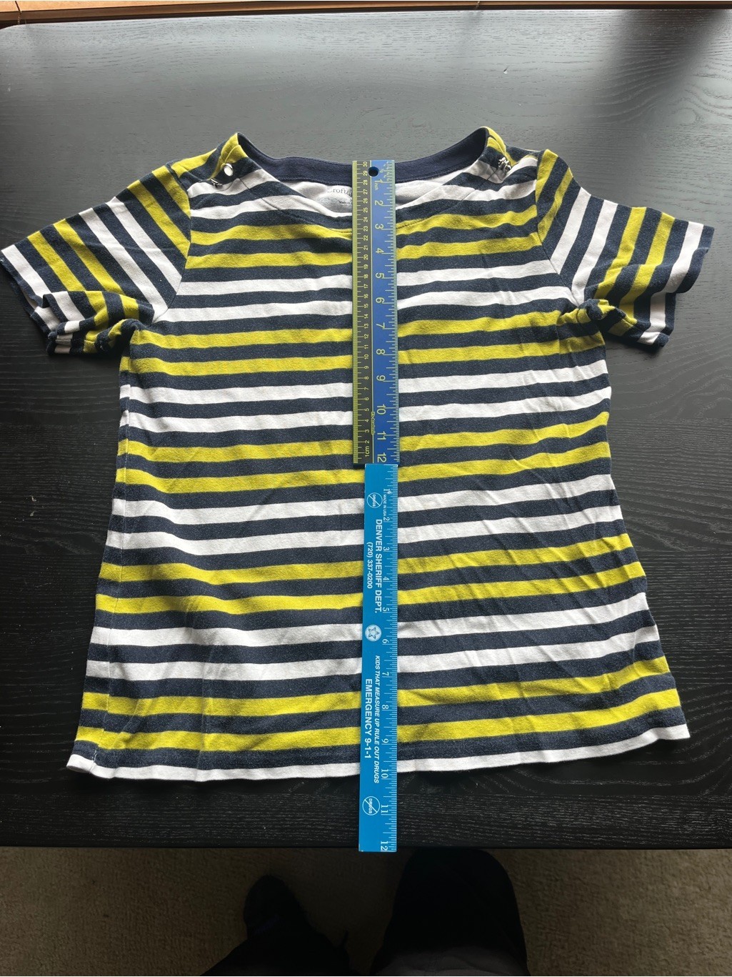 Croft & Barrow Stretchy Size M Navy & Lime Green Striped Boatneck Top