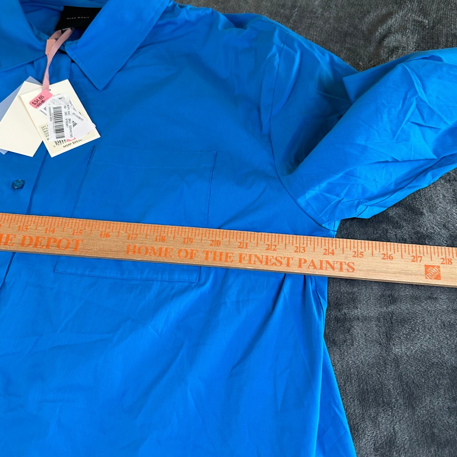 Alex Marie Button-Down Top Hi-Low Hem Long Sleeve Blouse brrr Blue Womens Large