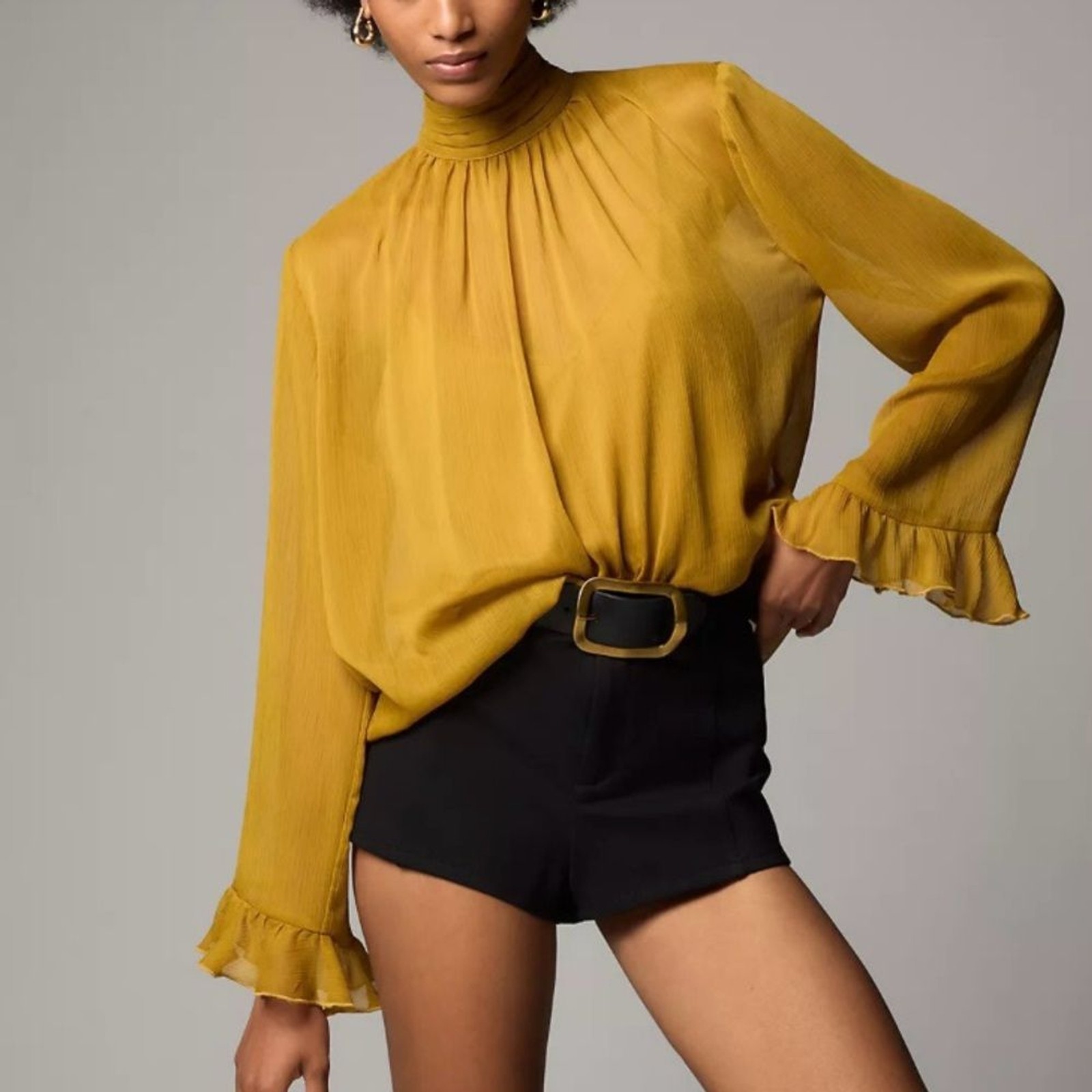 NWT Anthropologie Boho Chic Gold Blouse Feminine Statement Elegant Date Night