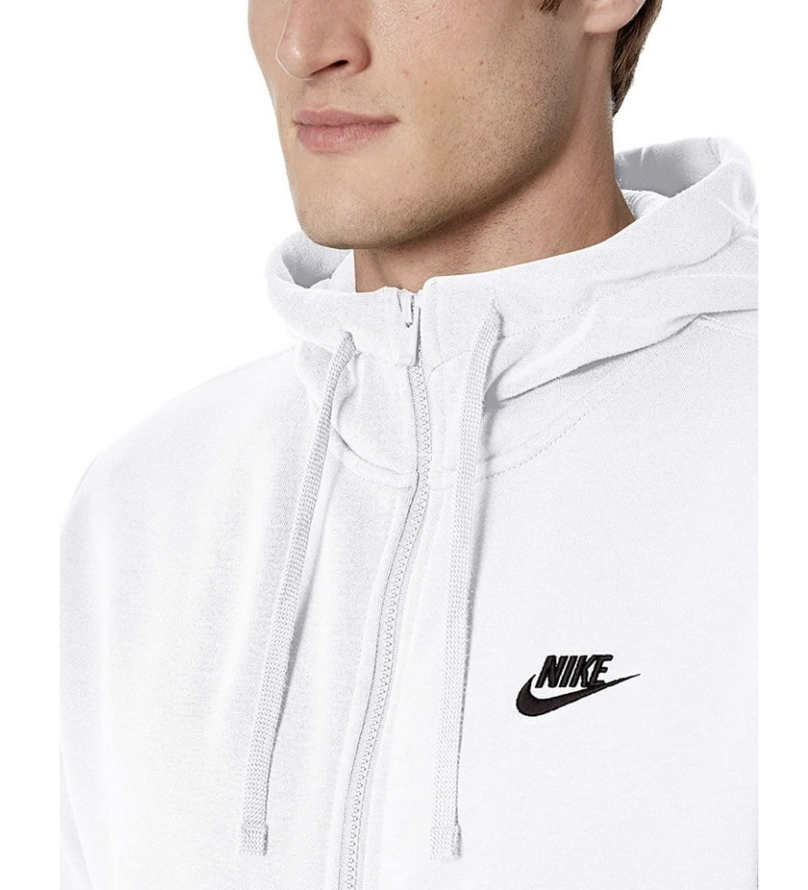 Nike Sweatshirt Mens 2XL XXL White Black Full Zip Hoodie Fleece Sweatshirt