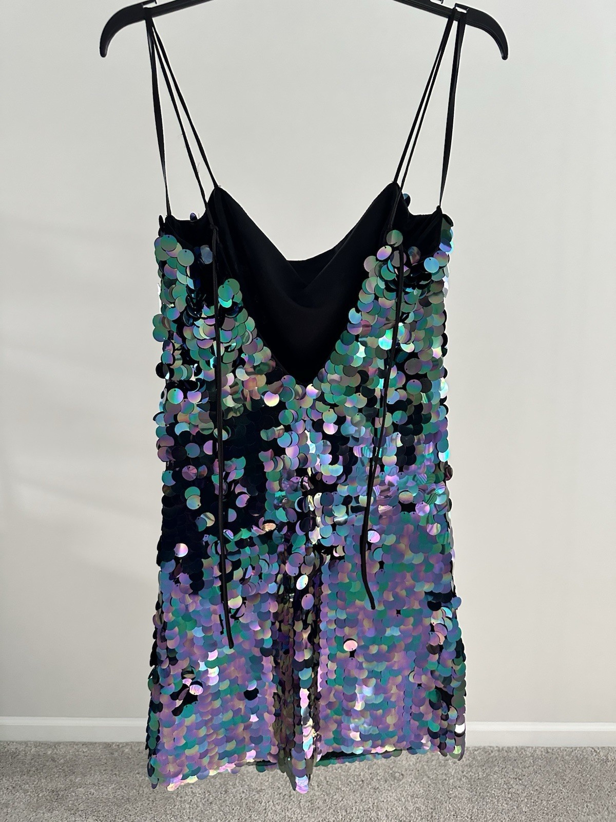 City Studio S Iridescent Sequin Mini Slip Dress V-Neck Strappy Lined Party